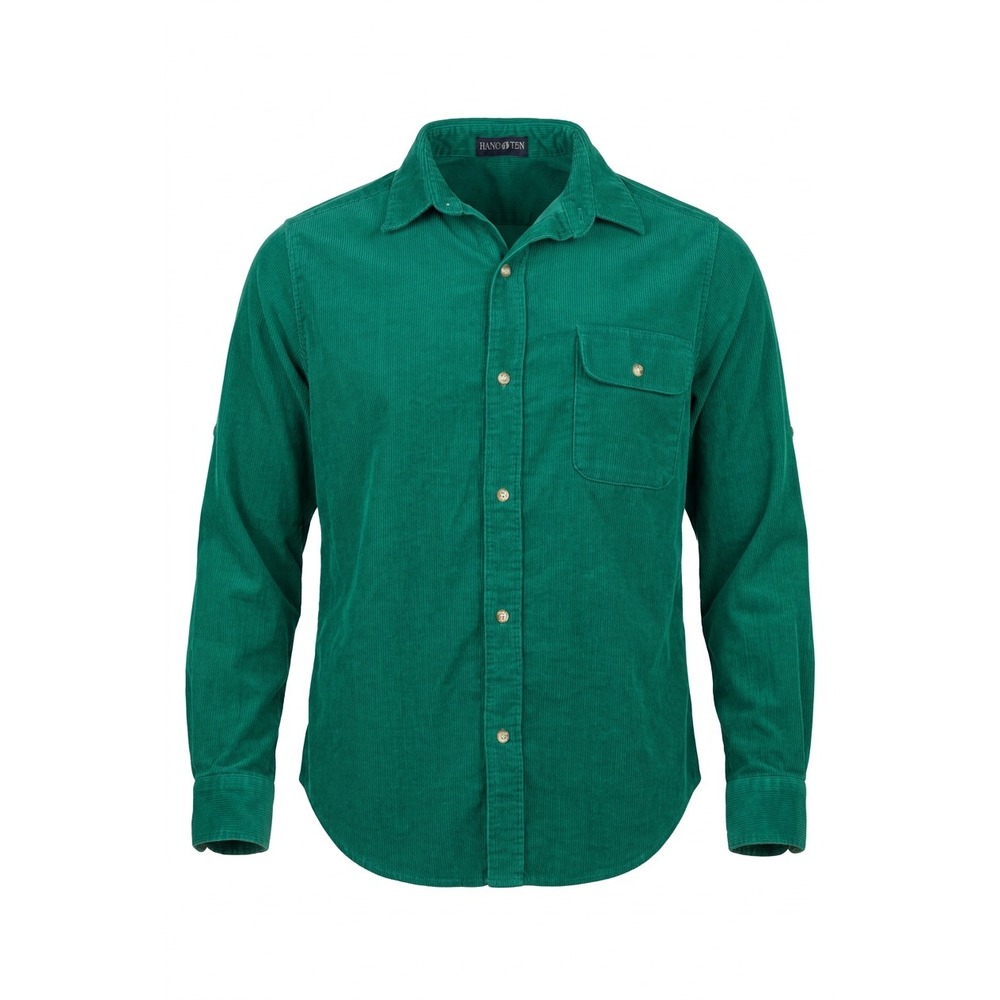 Hang‎ Ten Men's Corduroy Button Up Shirt Green Long Sleeve Vintage Made in USA